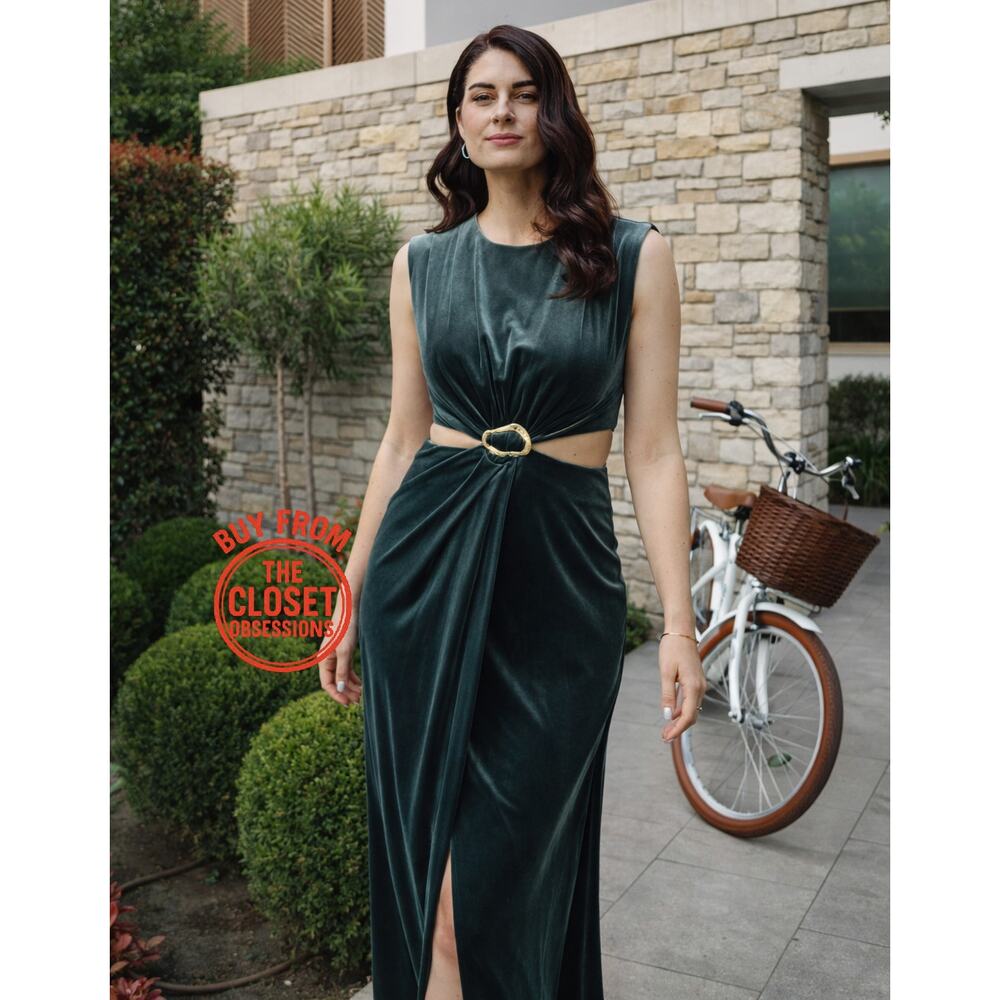 💚 ZARA Emerald Cut Out Midi Dress with Buckle Detail NWT 💚